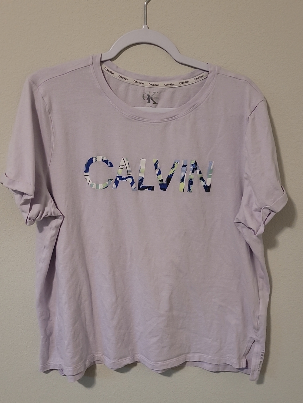 Calvin Klein Light Lavender Tee with Multicolor CALVIN Graphic